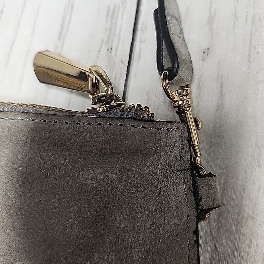 H&M Gray 100% Suede Shell Crossbody Bag Leather  Purse Small Travel - Picture 14 of 14